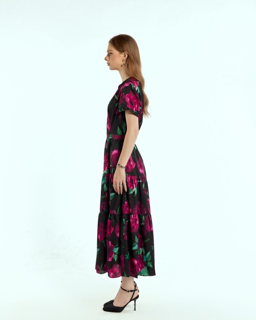 SIXDO G-Black Silk Flared Dress for Women